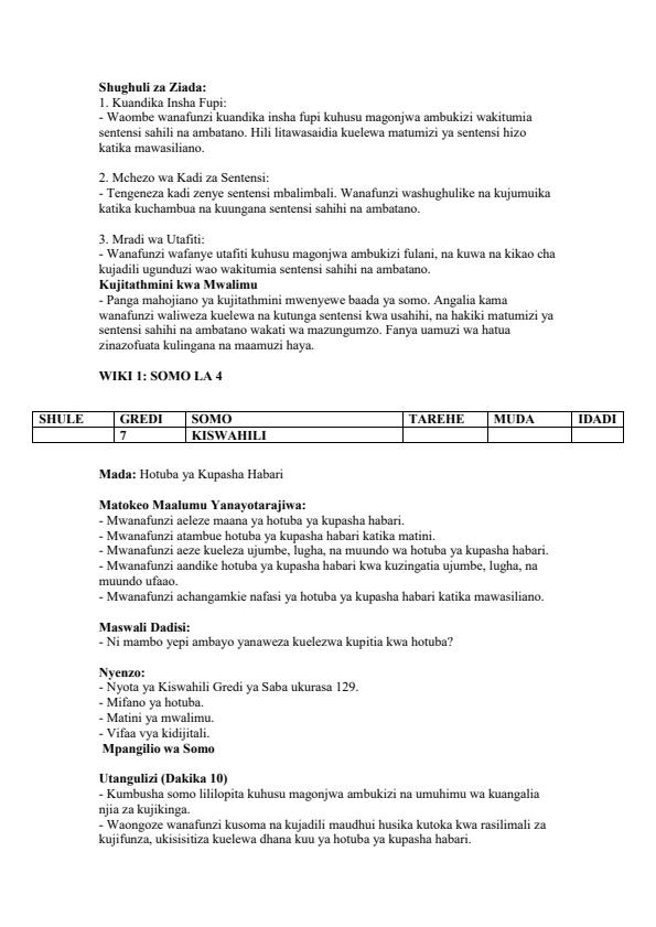 Page 5 – Grade 7 Kiswahili Lesson Plans Term 3 - Nyota Ya Kiswahili – Kenyaplex