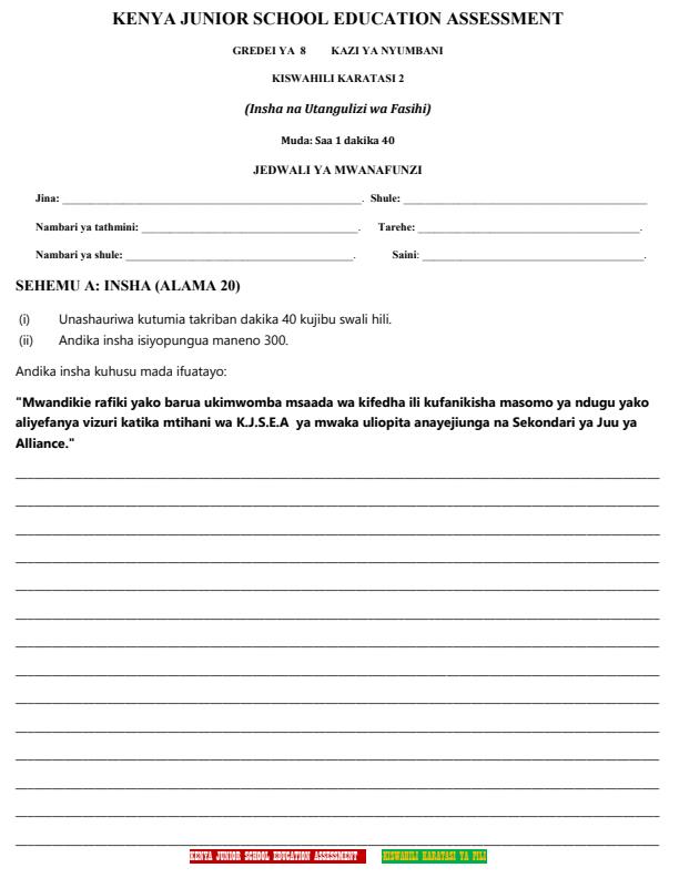 Page 1 – Grade 7 Kiswahili Paper 2 December 2026 Holiday Assignment – Kenyaplex