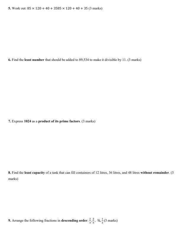 Page 2 – Grade 7 Mathematics April 2026 Holiday Assignment – Kenyaplex
