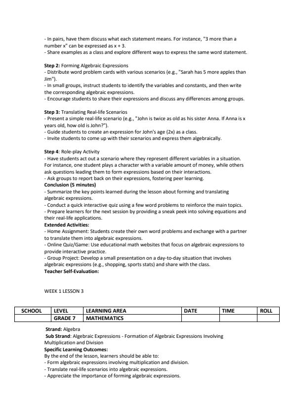 Page 3 – Grade 7 Mathematics Lesson Plans Term 2 - KLB Top Scholar – Kenyaplex