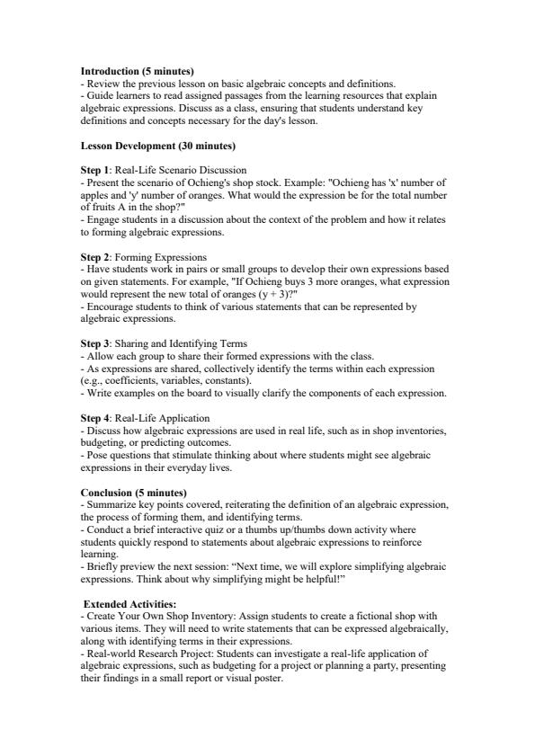 Page 3 – Grade 7 Mathematics Lesson Plans Term 2 - Oxford Active Mathematics – Kenyaplex