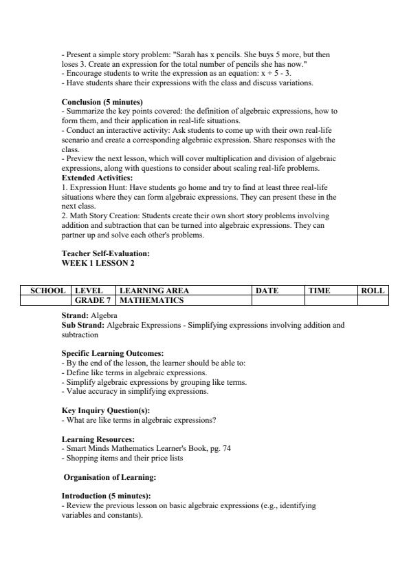 Page 2 – Grade 7 Mathematics Lesson Plans Term 2 - Smart Minds – Kenyaplex