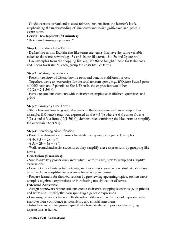 Page 3 – Grade 7 Mathematics Lesson Plans Term 2 - Smart Minds – Kenyaplex