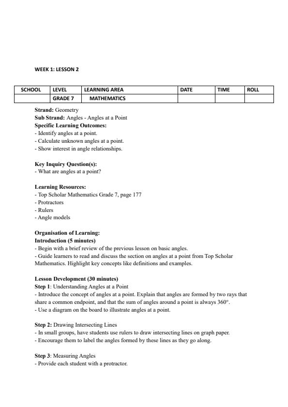 Page 3 – Grade 7 Mathematics Lesson Plans Term 3 - KLB Top Scholar – Kenyaplex
