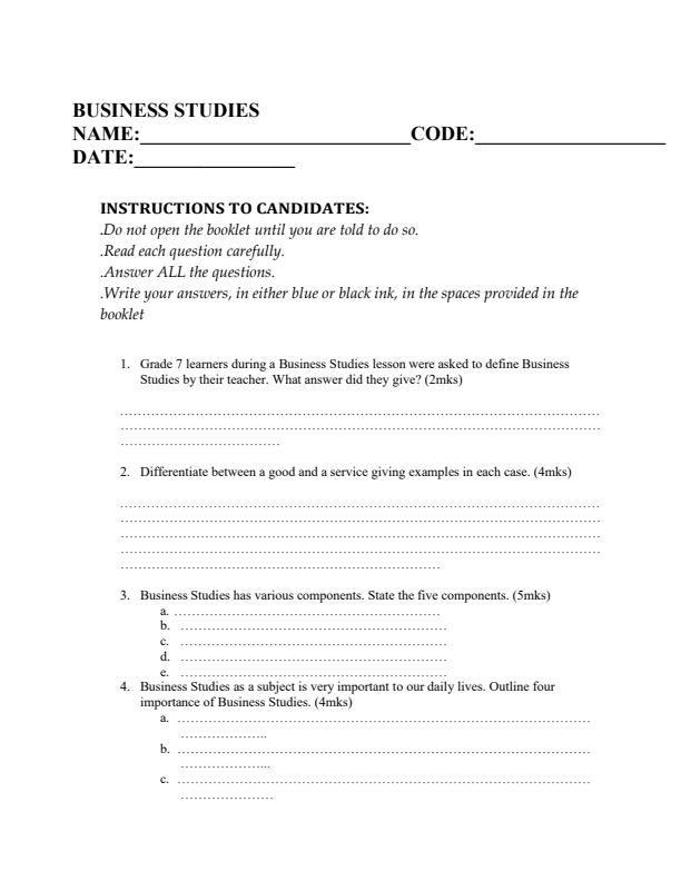 Grade 7 Mid Term 2 All Subjects Exams 2023 (No Marking Schemes) 14531