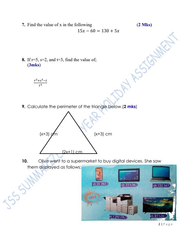 Page 2 – Grade 7 November/December 2025 Holiday Assignments - Set – Kenyaplex