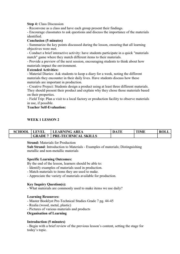 Page 2 – Grade 7 Pre-Technical Lesson Plans Term 2 - Master Booklyst – Kenyaplex