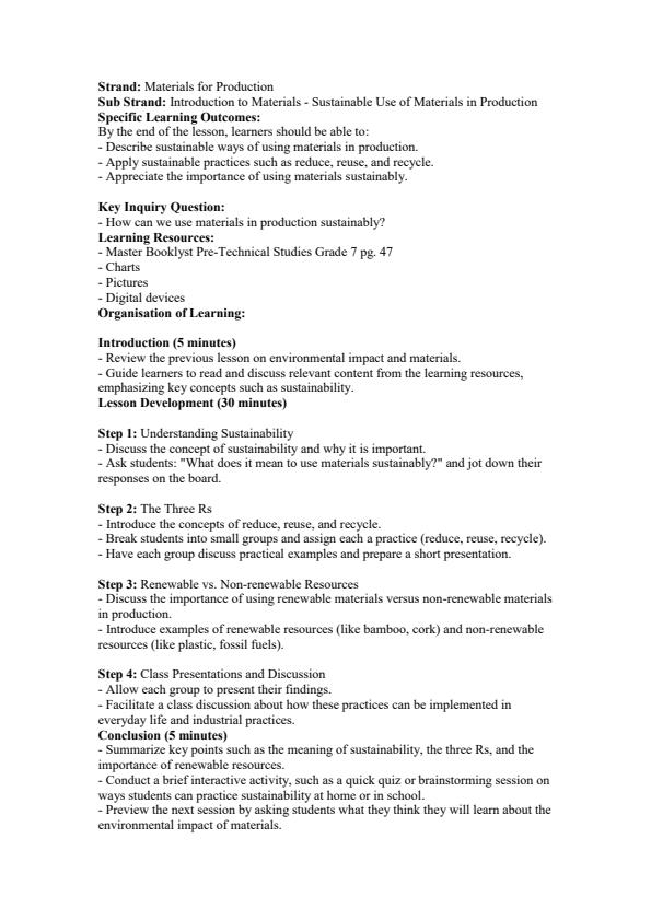 Page 4 – Grade 7 Pre-Technical Lesson Plans Term 2 - Master Booklyst – Kenyaplex