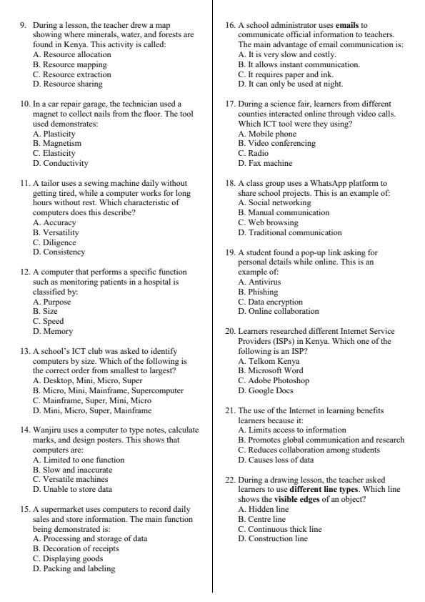 Page 2 – Grade 7 Pre Technical Studies Deceber 2026 Holiday Assignment – Kenyaplex