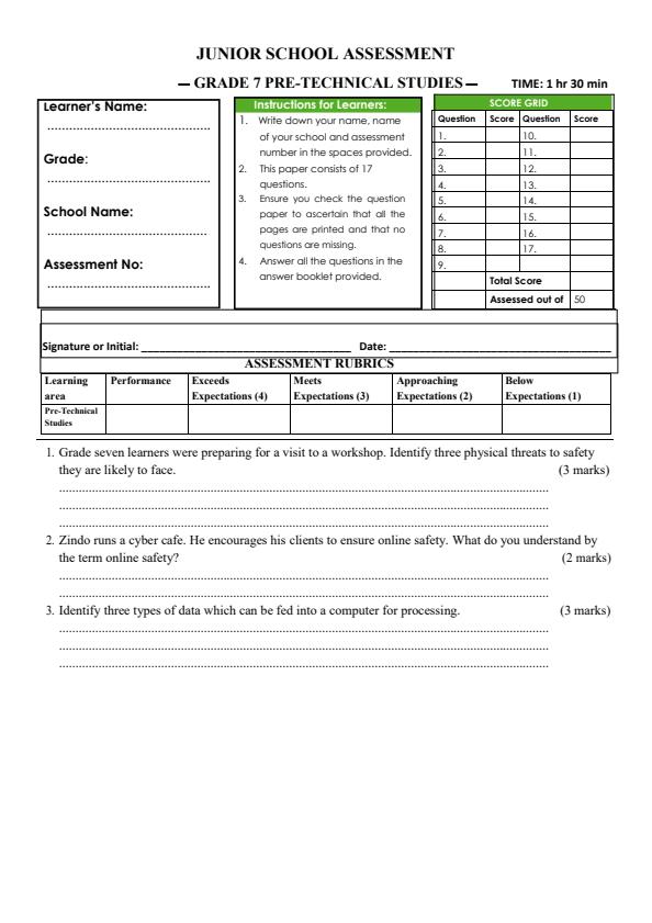 Page 1 – Grade 7 Pre Technical Studies December 2024 Holiday Assignment – Kenyaplex