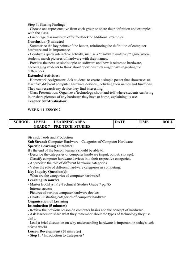 Page 2 – Grade 7 Pre-Technical Studies Lesson Plans Term 3 - Master Booklyst – Kenyaplex