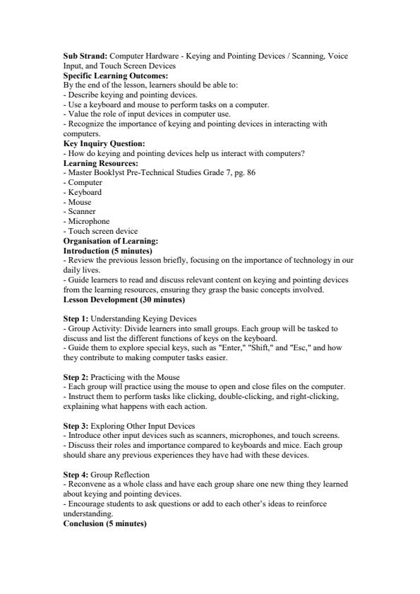 Page 4 – Grade 7 Pre-Technical Studies Lesson Plans Term 3 - Master Booklyst – Kenyaplex