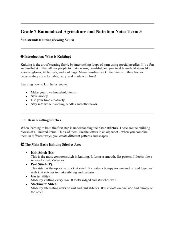 Page 1 – Grade 7 Rationalized Agriculture and Nutrition Notes Term 3 – Kenyaplex