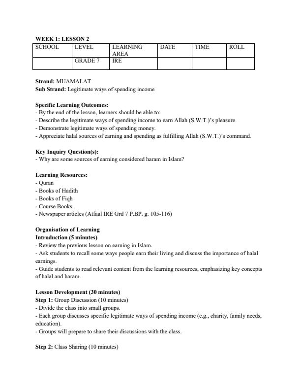 Page 3 – Grade 7 Rationalized IRE Lesson Plans Term 3 - Atfaal – Kenyaplex