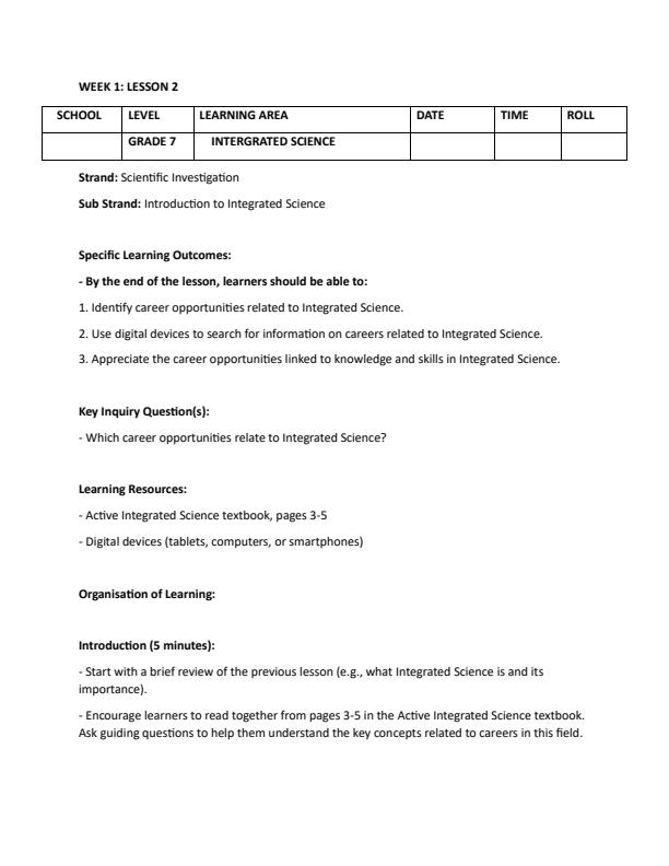 Page 4 – Grade 7 Rationalized Integrated Science Lesson Plans Term 1 – Kenyaplex