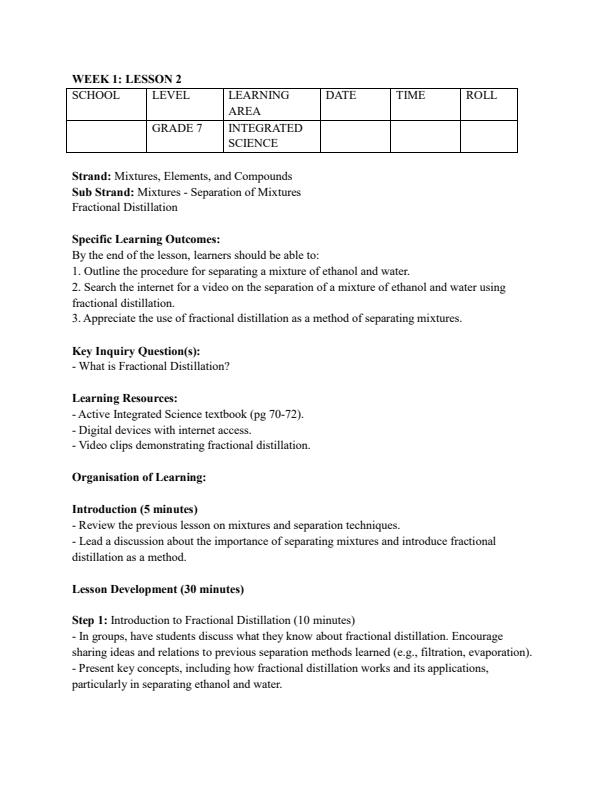 Page 4 – Grade 7 Rationalized Integrated Science Lesson Plans Term 2 - Active Integrated Science – Kenyaplex