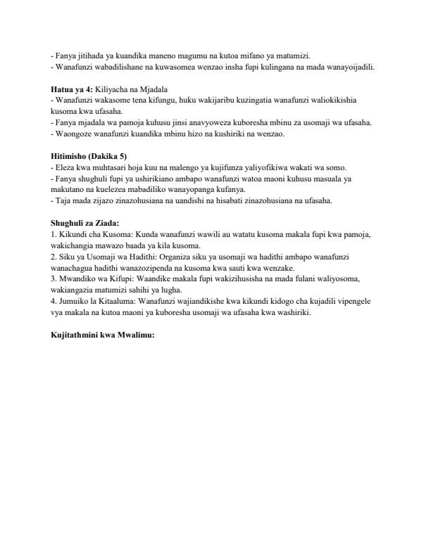 Page 4 – Grade 7 Rationalized Kiswahili  Lesson Plan Term 3  - KLB Top scholar – Kenyaplex