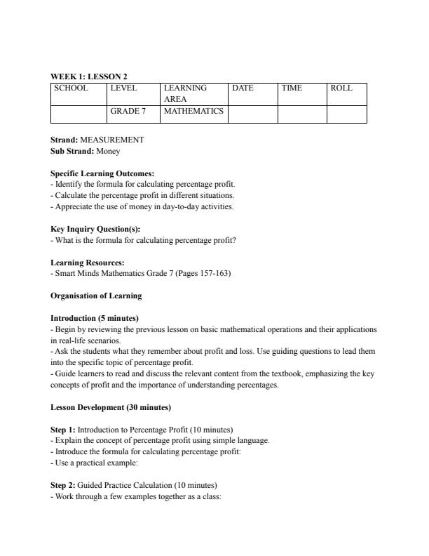 Page 3 – Grade 7 Rationalized Mathematics Lesson Plans Term 3 – Kenyaplex