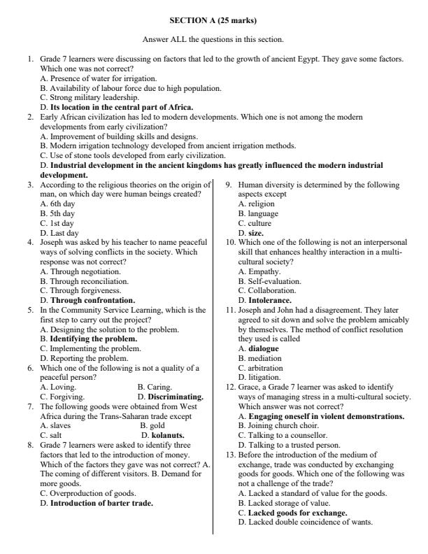 Page 2 – Grade 7 Social Studies August 2025 Holiday Assignment – Kenyaplex