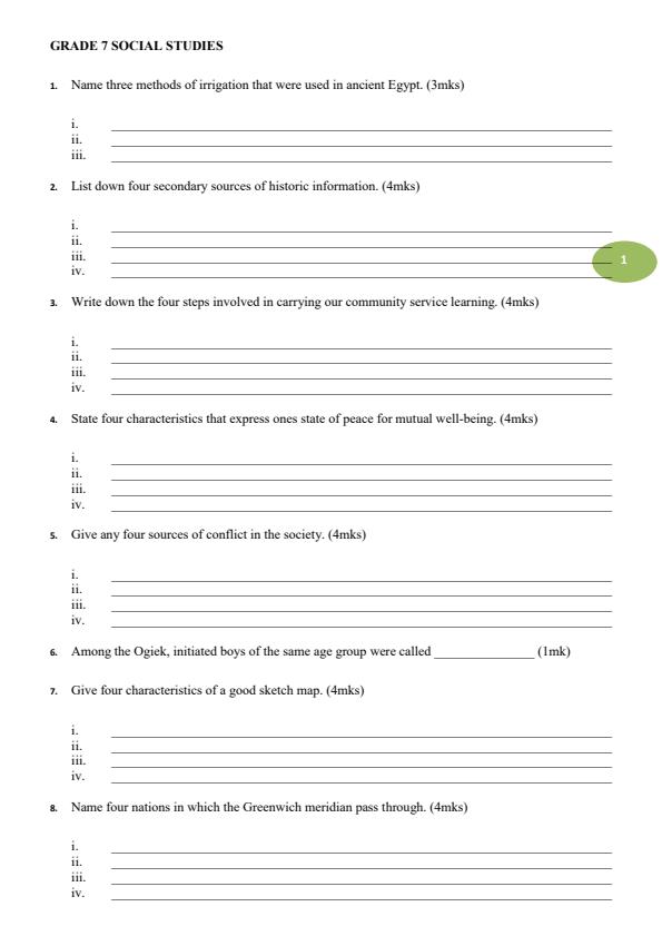 Page 1 – Grade 7 Social Studies August 2026 Holiday Assignment – Kenyaplex