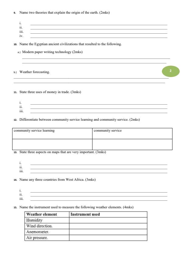 Page 2 – Grade 7 Social Studies August 2026 Holiday Assignment – Kenyaplex