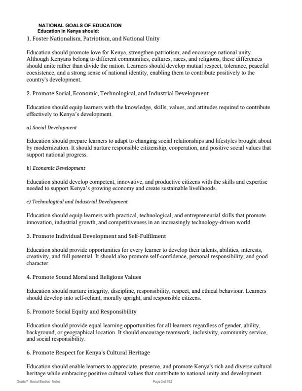 Page 2 – Grade 7 Social Studies Complete Notes Term 1, Term 2, Term 3 (Updated) – Kenyaplex