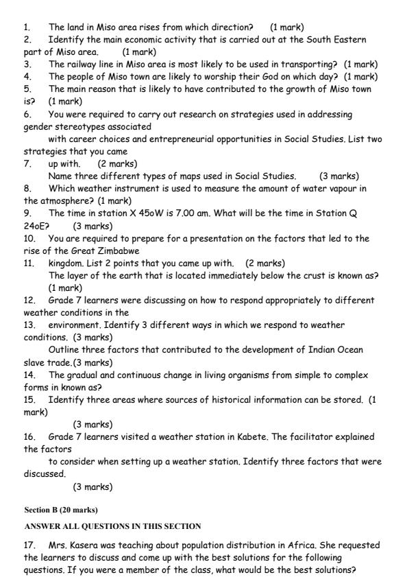 Page 2 – Grade 7 Social Studies December 2024 Holiday Assignment – Kenyaplex