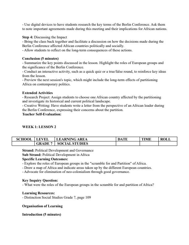 Page 2 – Grade 7 Social Studies Lesson Plans Term 3 - Distinction – Kenyaplex
