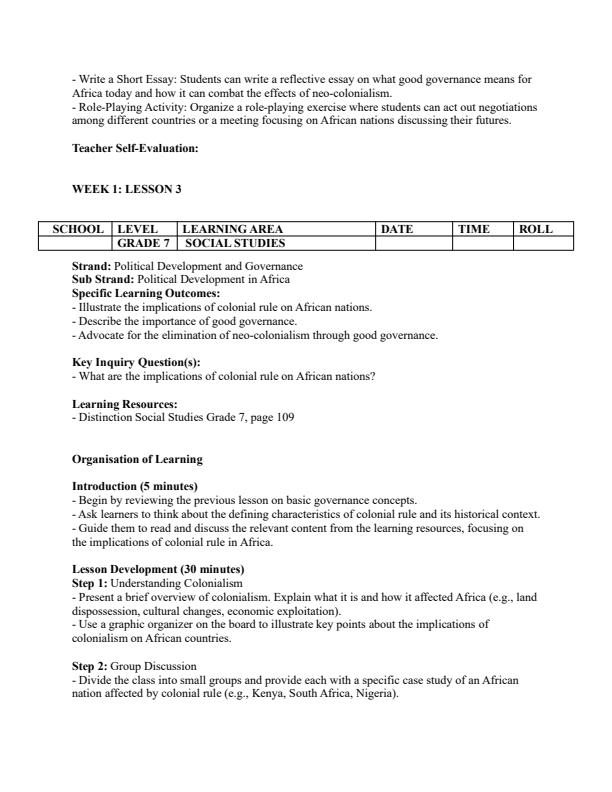 Page 4 – Grade 7 Social Studies Lesson Plans Term 3 - Distinction – Kenyaplex