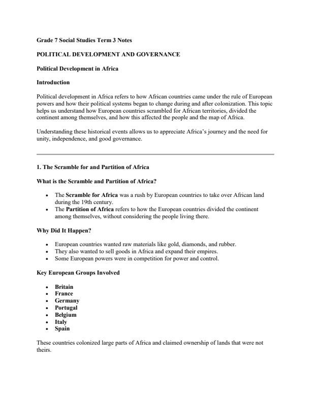 Page 1 – Grade 7 Social Studies Notes Term 3 – Kenyaplex