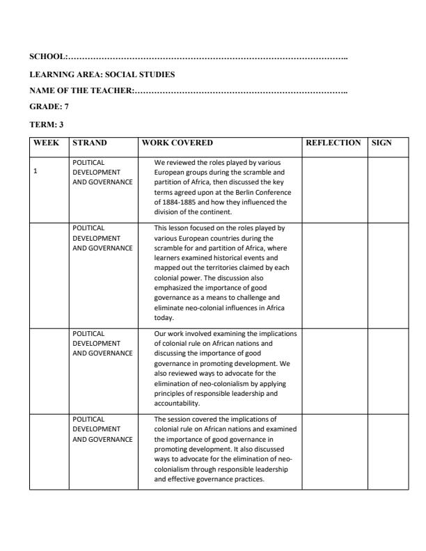 Page 1 – Grade 7 Social Studies Records of Work Term 3 - Distinction  – Kenyaplex