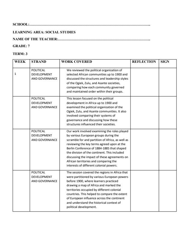 Page 1 – Grade 7 Social Studies Records of Work Term 3 - Smart Minds – Kenyaplex