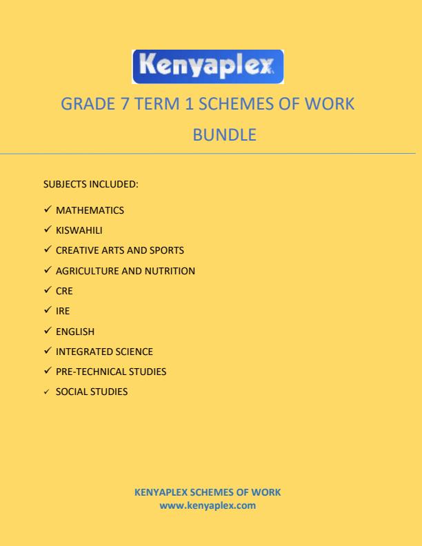 Page 1 – Grade 7 Term 1 Schemes of Work all Subjects (Bundle) – Kenyaplex