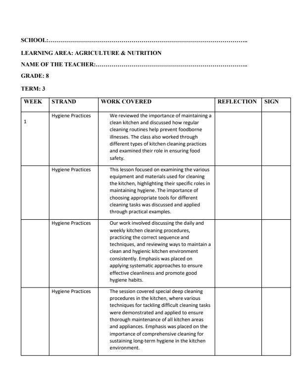 Page 1 – Grade 8 Agriculture & Nutrition Records of Work Term 3 - MTP – Kenyaplex