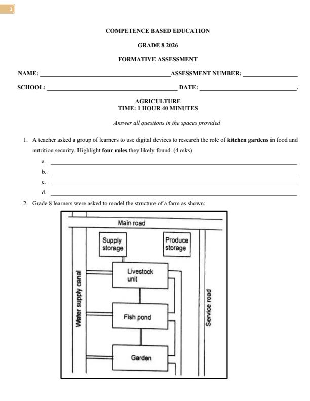Page 1 – Grade 8 Agriculture April 2026 Holiday Assignment – Kenyaplex