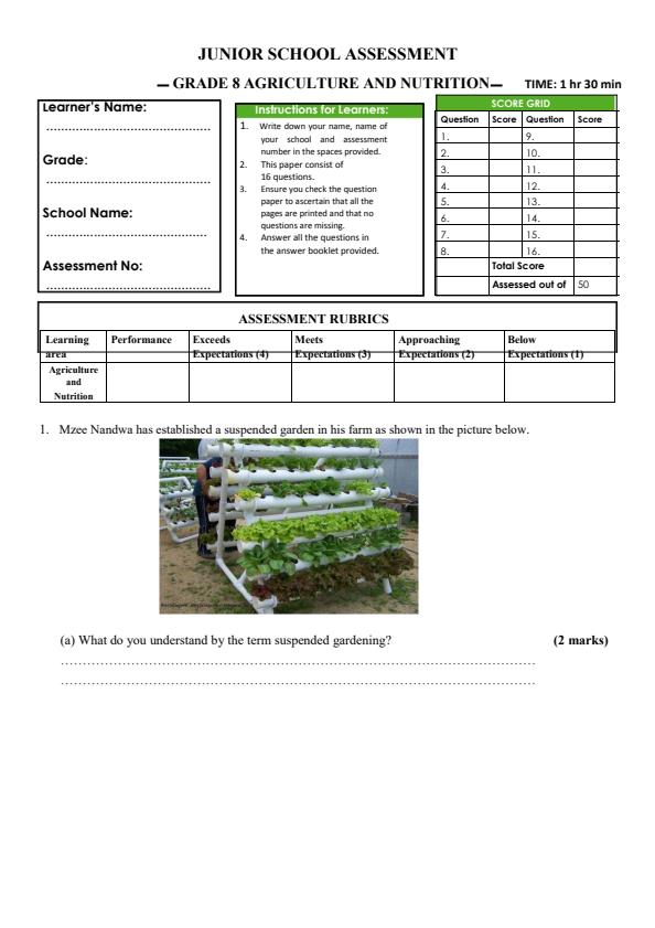 Page 1 – Grade 8 Agriculture and Nutrition December 2024 Holiday Assignment – Kenyaplex