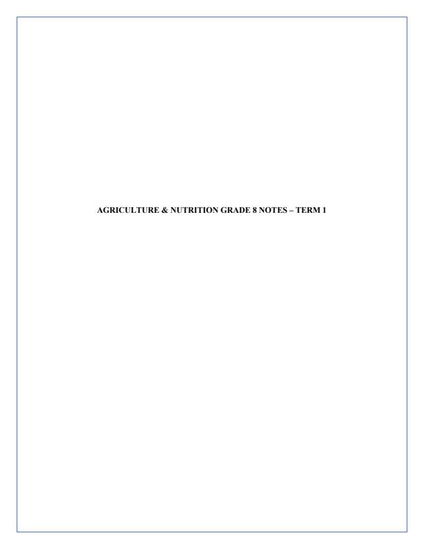 Page 1 – Grade 8 Agriculture and Nutrition Lesson Notes Term 1 – Kenyaplex