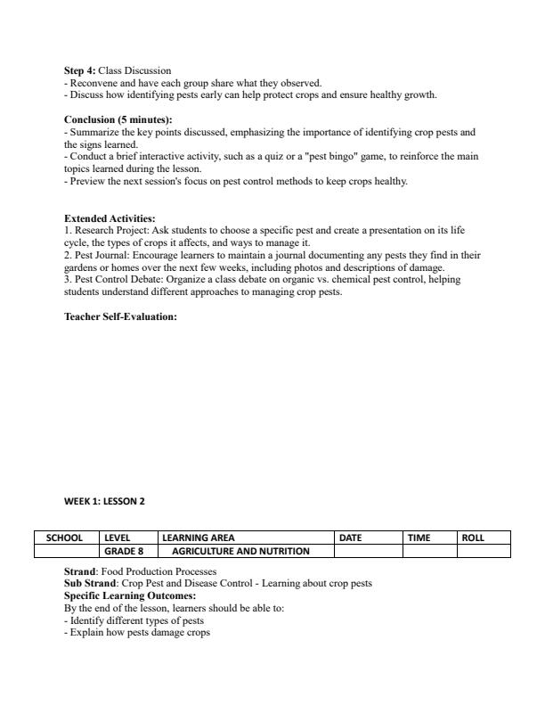 Page 2 – Grade 8 Agriculture and Nutrition Lesson Plans Term 2 - Spark – Kenyaplex