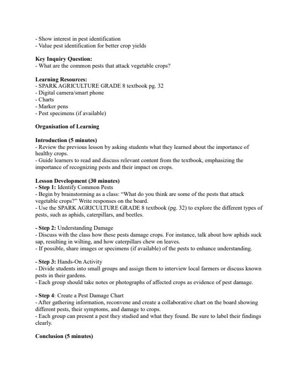 Page 3 – Grade 8 Agriculture and Nutrition Lesson Plans Term 2 - Spark – Kenyaplex