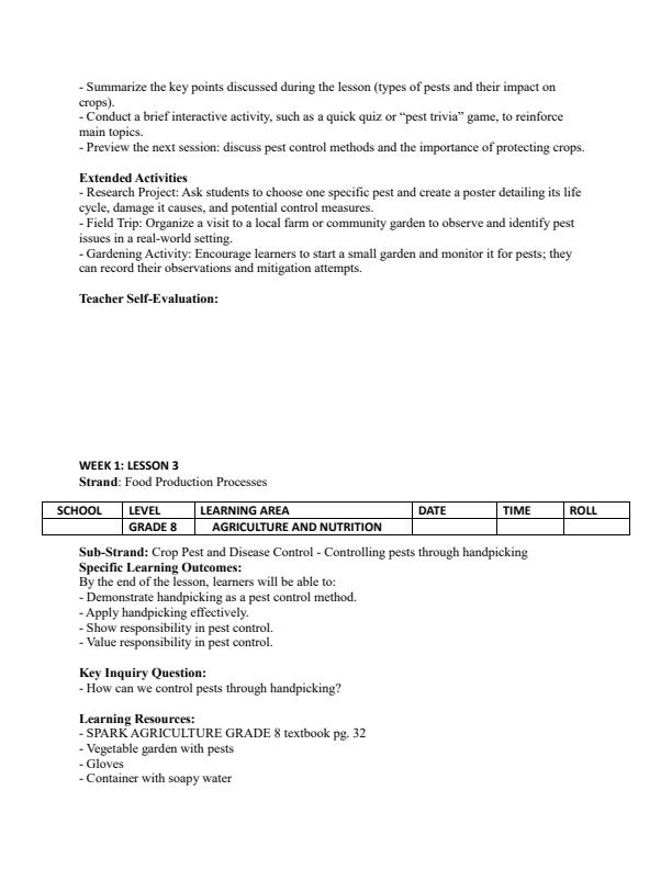 Page 4 – Grade 8 Agriculture and Nutrition Lesson Plans Term 2 - Spark – Kenyaplex