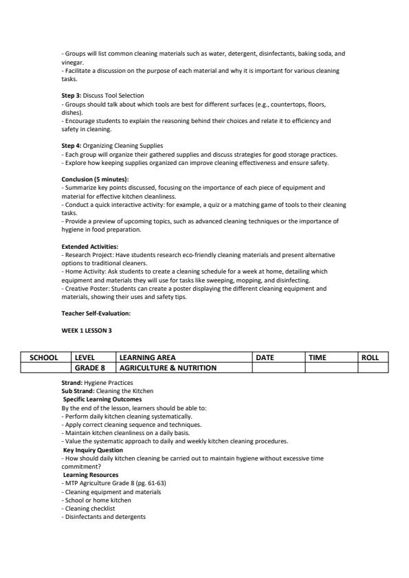 Page 3 – Grade 8 Agriculture and Nutrition Lesson Plans Term 3 - MTP – Kenyaplex