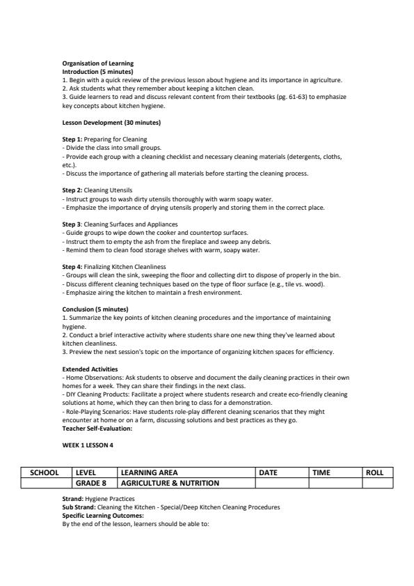 Page 4 – Grade 8 Agriculture and Nutrition Lesson Plans Term 3 - MTP – Kenyaplex