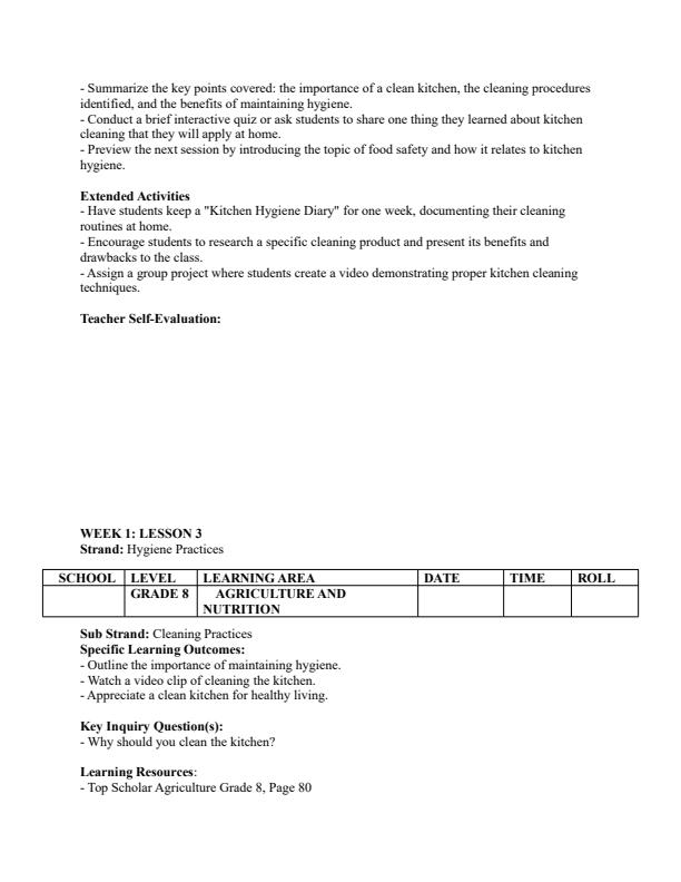Page 4 – Grade 8 Agriculture and Nutrition Lesson Plans Term 3 - Top Scholar – Kenyaplex