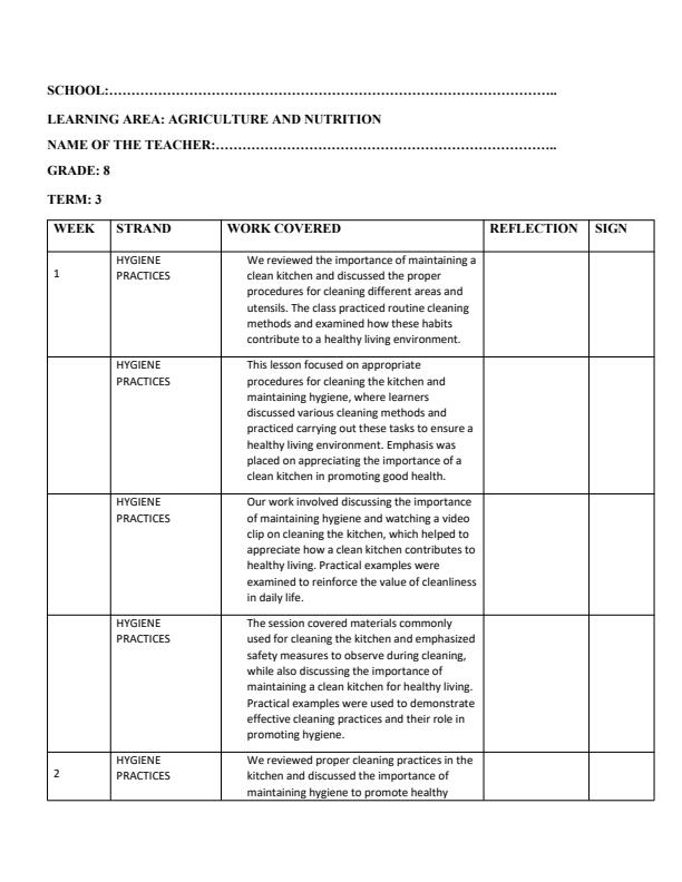 Page 1 – Grade 8 Agriculture and Nutrition Records of Work Term 3 - KLB Top Scholar – Kenyaplex
