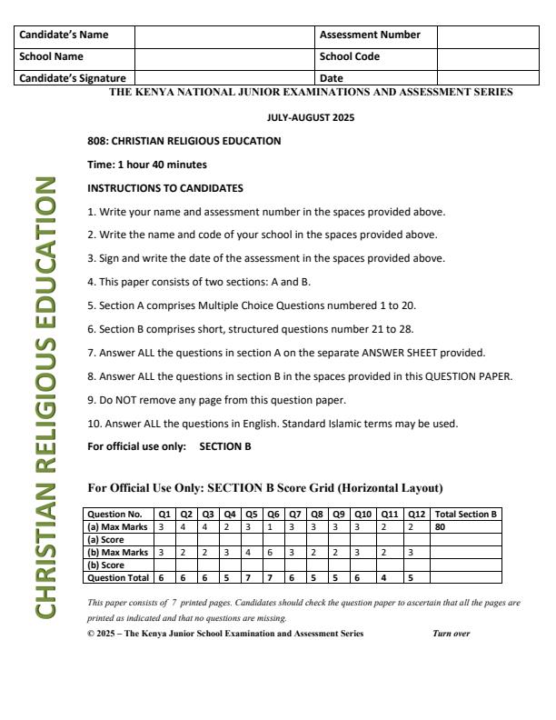 Page 1 – Grade 8 CRE August 2025 Holiday Assignment – Kenyaplex