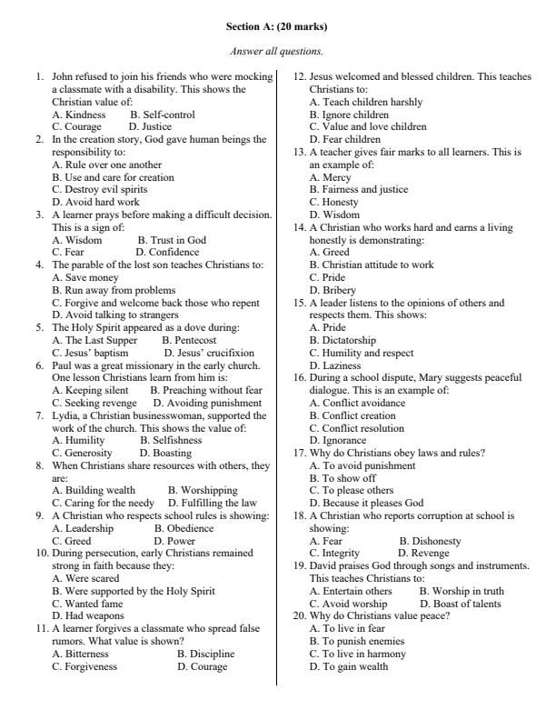 Page 2 – Grade 8 CRE August 2025 Holiday Assignment – Kenyaplex