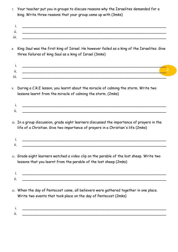 Page 2 – Grade 8 CRE August 2026 Holiday Assignment – Kenyaplex
