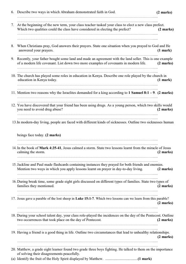 Page 2 – Grade 8 CRE December 2024 Holiday Assignment – Kenyaplex