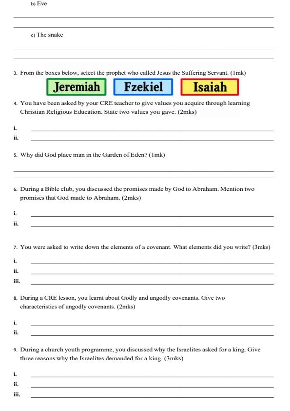Page 2 – Grade 8 CRE December 2026 Holiday Assignment  – Kenyaplex