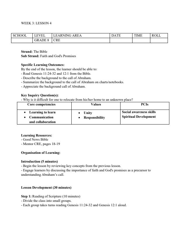 Page 1 – Grade 8 CRE Lesson Plans on The Bible – Kenyaplex
